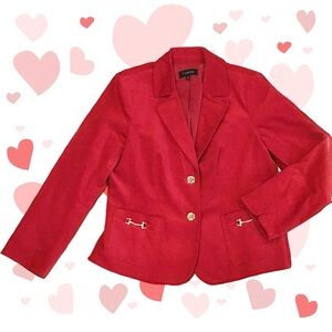 Talbots Red Corduroy Jacket Blazer Gold Buttons Horse-bit Detail Size-14